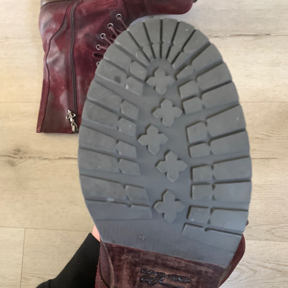 Lace-Up Mid-Calf Leather Boots - Red - Picture 4 of 10